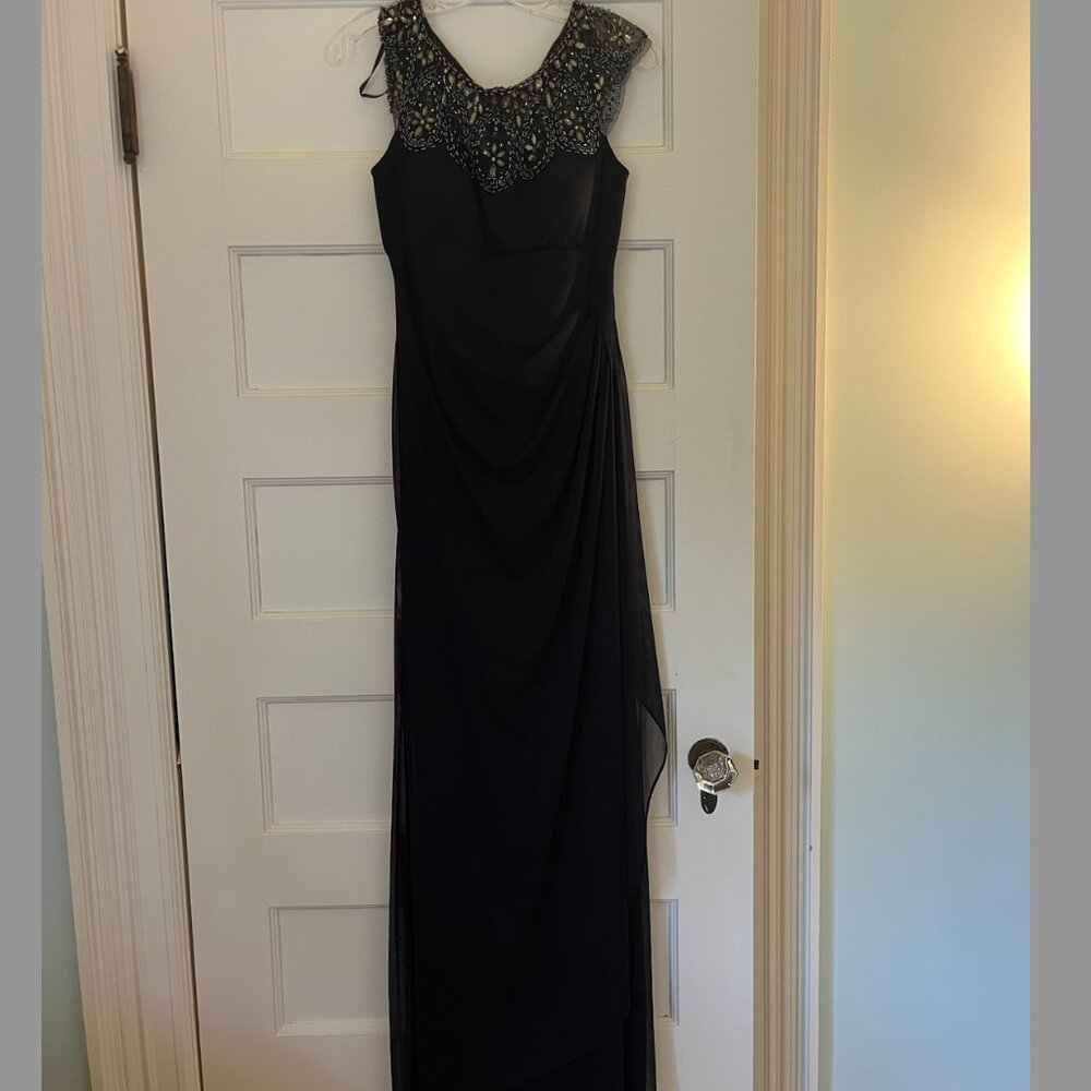 Navy Blue XSCAPE Embellished Evening Dress, Size 8